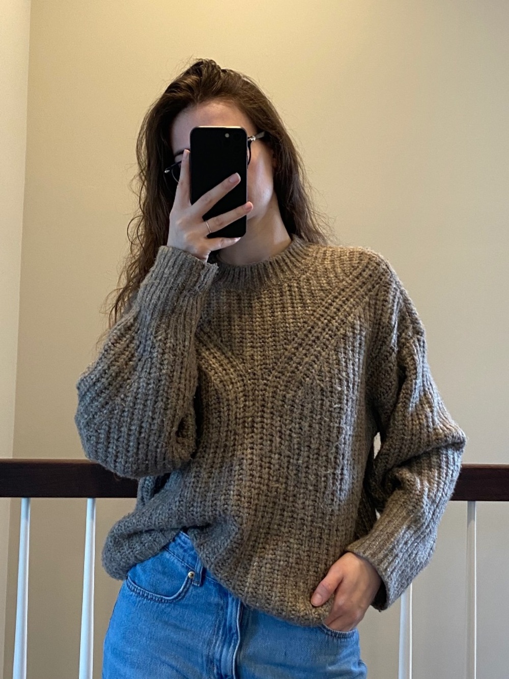 Abercrombie & Fitch Chunky Knit Sweater Womens Small Taupe Oversized Pullover